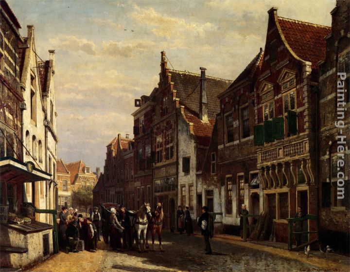 De Wijdstraat Te Oudewater Bij Zomer painting - Cornelis Springer De Wijdstraat Te Oudewater Bij Zomer art painting